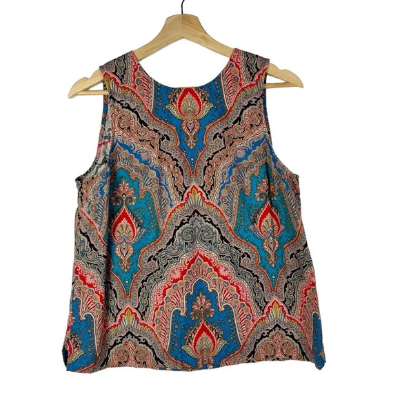 J. Crew Blue & Red Paisley Printed Tie Neck Tank Top M - Picture 1 of 4